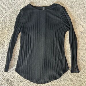 Black Ribbed Long-Sleeve Top